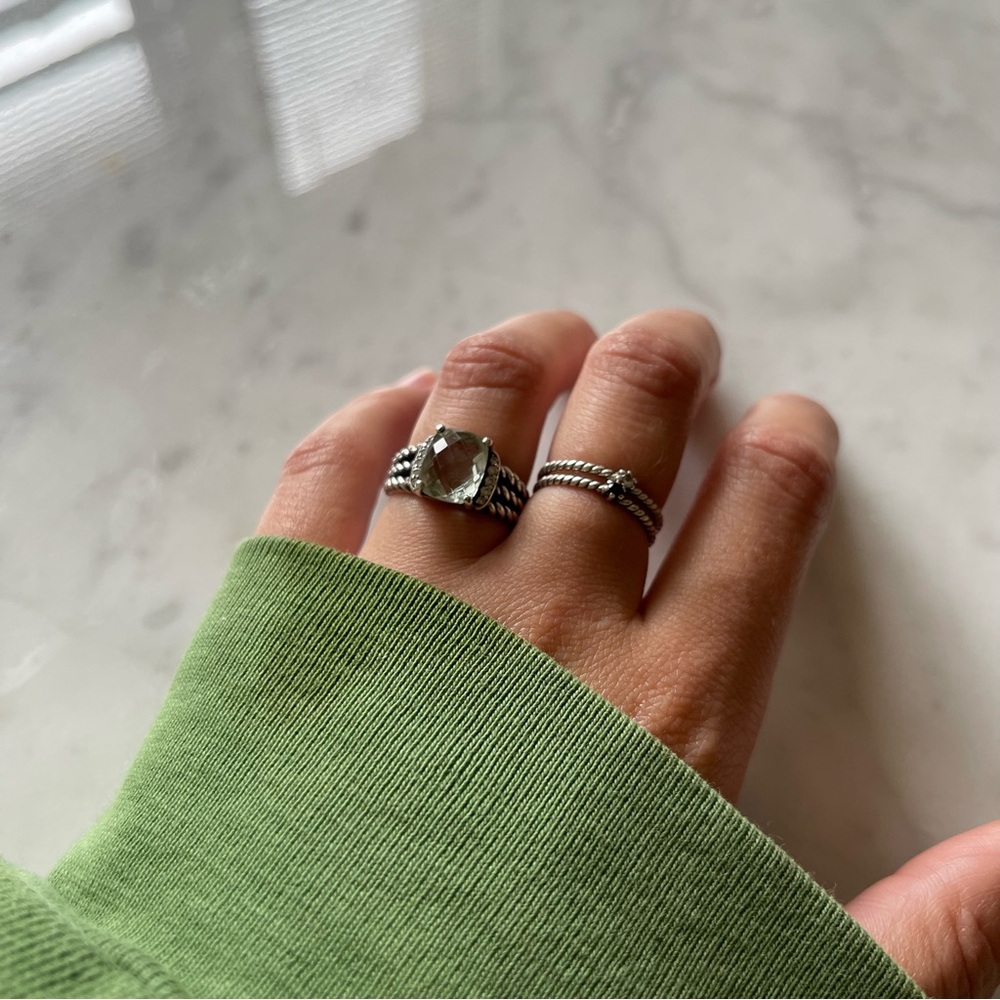 David Yurman Petite Wheaton Diamond & Prasiolite Ring (Size 5)
